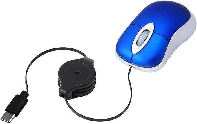 USB C Wired Mini Mouse,Small Mice with Retractable Cable for Travel,Kids,Gifts-Blue