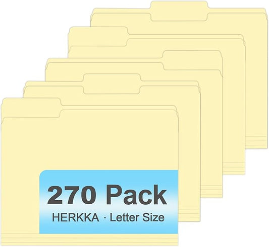 Manila Folders, HERKKA 270 Pack 1/3 Cut Tab File Folders, Manila Folders 8.5 x 11 Designed for Office and Classroom Use, Letter Size