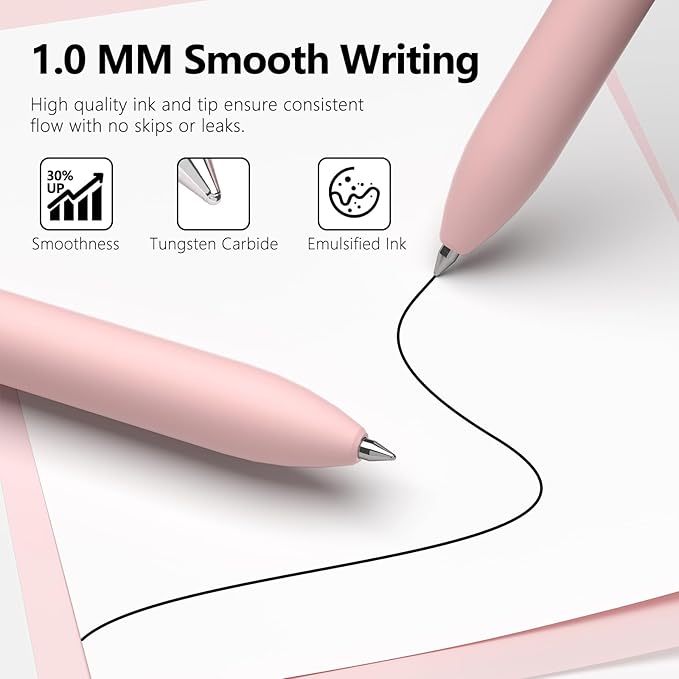 9 Pcs Black Ballpoint Pens - 1.0mm Medium Point Smooth Writing Black Ink Ball Point Pens | High-end Long Lasting Retractable Pen for School, Home, Office (6 Pens with 3 Refills)