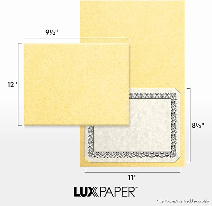 LUXPaper 9.5" x 12" Certificate Holders | Gold Metallic | 100lb. Cover | 250 Qty