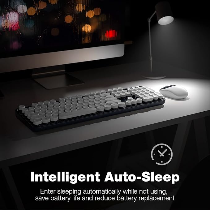 Wireless Keyboard and Mouse Combo - GEEZER Deepblue-White Full-Sized Colorful Keyboard 104 Keys - USB 2.4 G Receiver Plug and Play Round Keycap Typewriter Keyboards, for Windows, PC, Laptop, Desktop