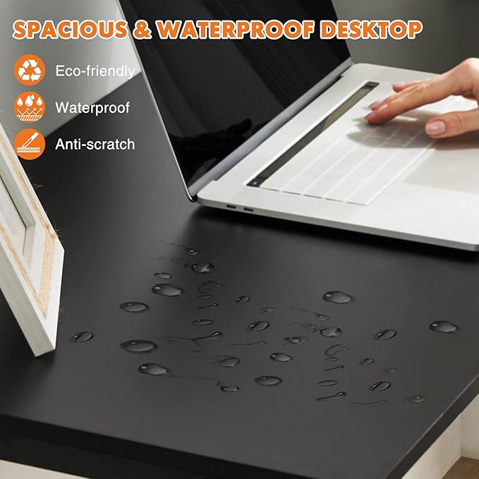 Sweetcrispy Small Computer Office Desk 40 Inch Kids Student Study Writing Work with Storage Bag & Headphone Hooks Modern Simple Home Bedroom PC Table - Black