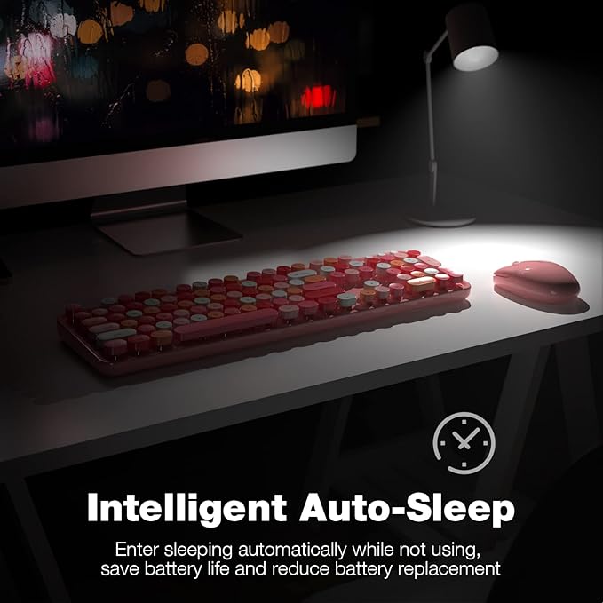 Wireless Keyboard and Mouse Combo - GEEZER Peach Pink Full-Sized Colorful Keyboard 104 Keys - USB 2.4 G Receiver Plug and Play with Round Keycap Typewriter Keyboards, for Windows, PC, Laptop, Desktop