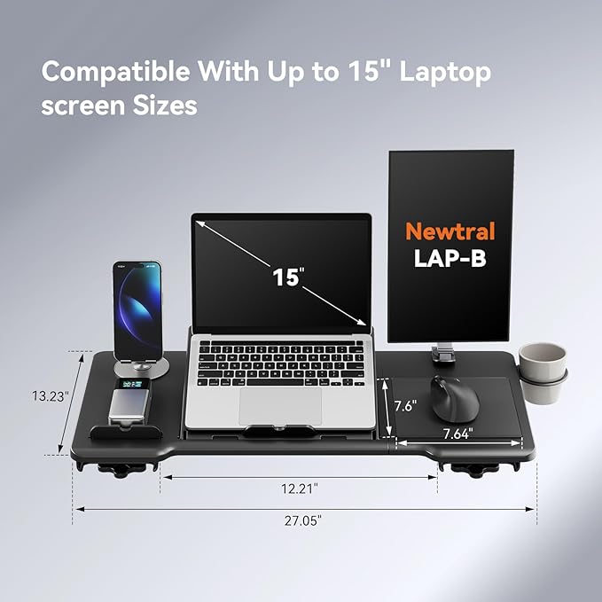 Newtral Home Office Laptop Desk for Armchairs, Adjustable Laptop Table Tray for Working, Gaming, Reading, Writing, and Eating (Black, Enhanced)