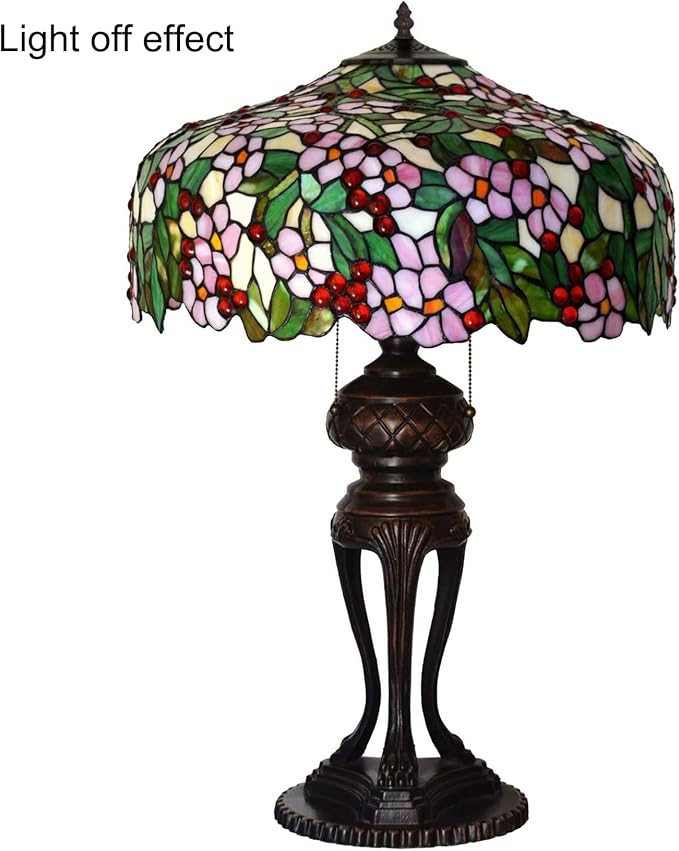 Tiffany Lamp Table Lamp Rose Dragonfly Tulip Wisteria Grape Peach Kapok Peony Apple Flower Design Stained Glass Lampshade Desk Lamp for Girl Living Room Iron Base W20 XH32,Apple Flower