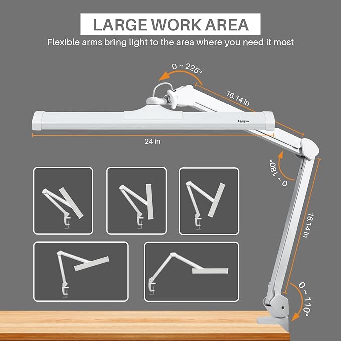 LED Architect Desk Lamp, 2300 Lumens, Dimmable, Metal Swing Arm, 5 Color Temperatures, 30W, Ideal for Task Work, Drafting, Reading, Clamp-on Office Table Lamp with 360 Bright LEDs (White, CCT)