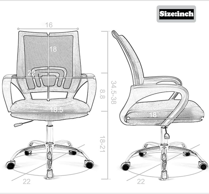 Office Chair Mid Back Desk Chair1 Ergonomic Mesh Computer Gaming with Larger Seat, Executive Height Adjustable Swivel Task with Lumbar Support Armrest for Women Adults Women, Men White