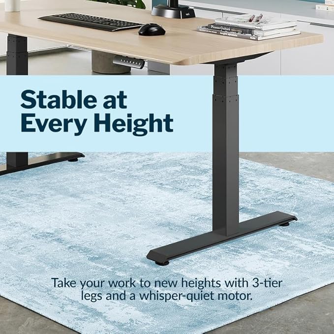 Vari ComfortEdge 60x30 Inch Adjustable Electric Standing Desk – Sit Stand VariDesk with Memory Presets, Sloped Edge, 200 LB Capacity + Tool-Free Assembly (Light Wood)