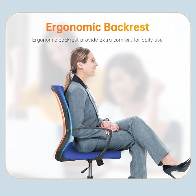 Office Chair Ergonomic Desk Chair Mesh Computer Chair with Lumbar Support Armrest Rolling Swivel Adjustable Task Chair for Adults(Blue)