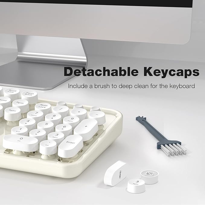 Wireless Keyboard and Mouse Combo - GEEZER Cream-White Full-Sized Colorful Keyboard 104 Keys - USB 2.4 G Receiver Plug and Play with Round Keycap Typewriter Keyboards, for Windows, PC, Laptop, Desktop