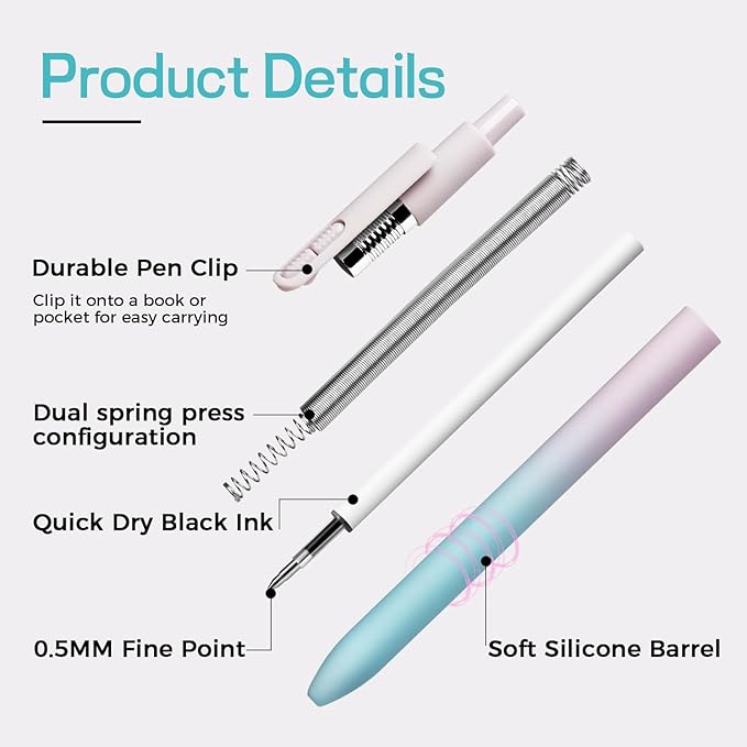 16 Pack Black Pens - 1.0mm Medium Point Ballpoint Pens | Smooth Writing Retractable Black Ink Pen for Nurses, Women, Adults, School, Office (Gradient-16pcs)