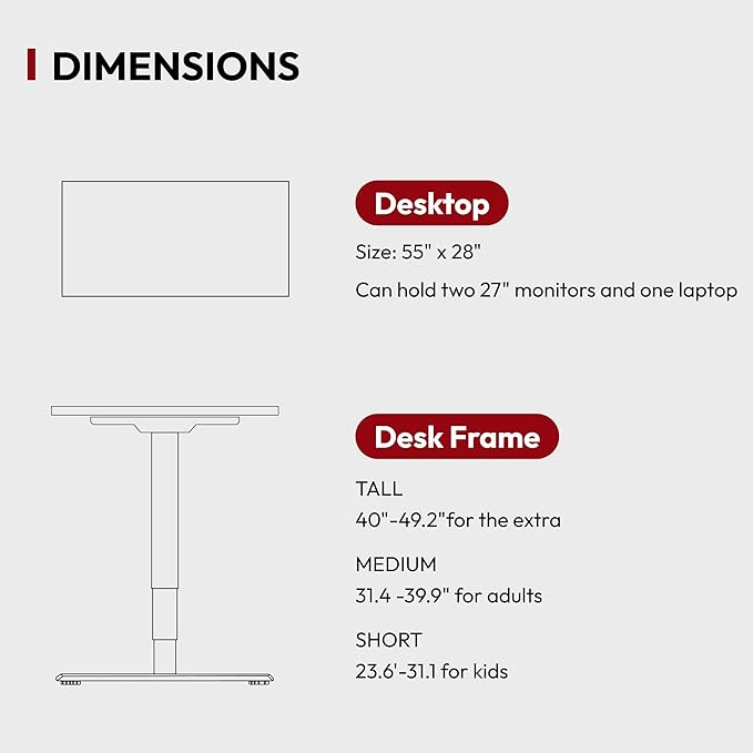 SANODESK 55 Inch 3 Stage Bamboo Electric Standing Desk, Dual Motor Height Adjustable Desk, Whole-Piece Desktop Sit to Stand Home Office Desk (Black Frame/ 55” x 28” Natural Bamboo Top)