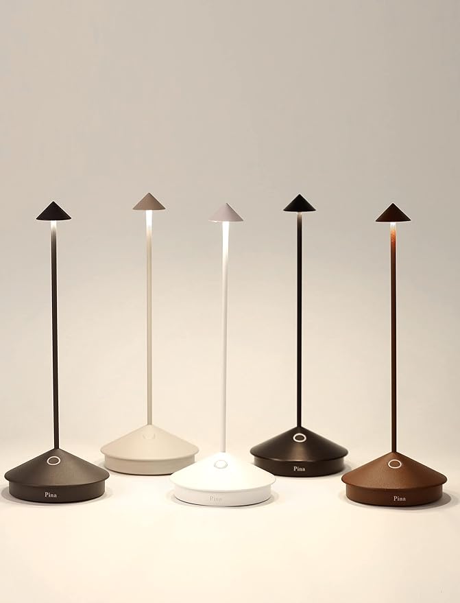 Zafferano Pina Pro Cordless LED Table Lamp (Rust) in Powder-Coated Aluminum, Touch Dimmable, Indoor Outdoor Use, Contact Charging Base, USA Plug