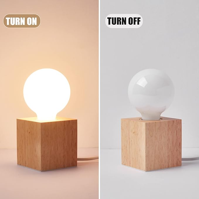 OuXean Vintage Table Lamp,Small Bedside Lamp with Square Wooden Base Desk Lamp, E26 60W Night Light Perfect for Bedroom Living Room Home Art Display Cafe Bar Studio Antique Decor(Without Bulb)