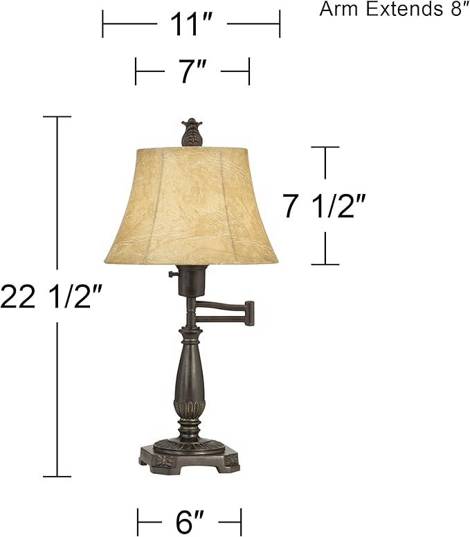 Regency Hill Andrea Rustic Traditional Natural Cottage Swing Arm Desk Lamp 22 1/2" High with USB Charging Port Bronze Metal Faux Leather Shade for Living Room Bedroom House Bedside Nightstand