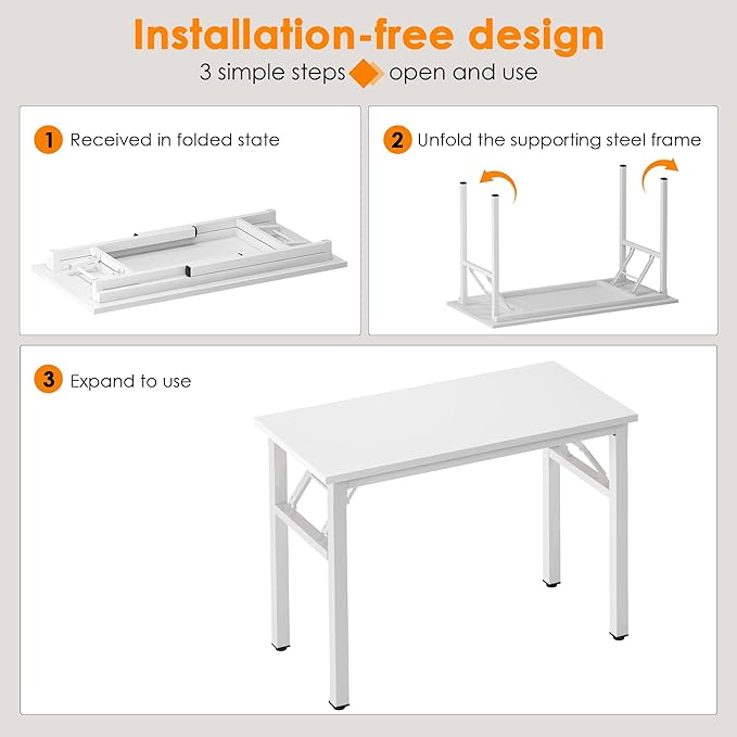 sogesfurniture Modern Foldable Computer Desk 31.5 inches, Small No Assembly Sturdy Laptop Workstation for Home Office, Portable Folding Study Table Writing Gaming Desk for Small Spaces, White