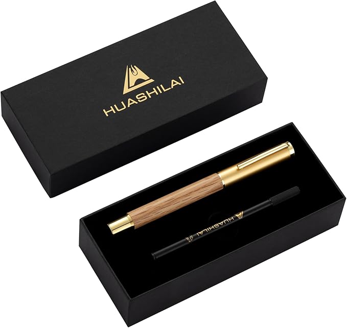 Luxury Wooden and Metal Rollerball Pen Set with Spare Gel Ink Refill,Rosewood,White Oak,Walnut Wood Signature Roller Ball Pen,Business Gift Set for Men and Women (White Oak)