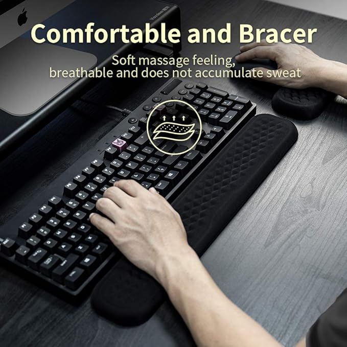 Vaydeer Keyboard Wrist Rest, Large Full Keyboard Support Pad, Memory Foam Hand Rest Cushion for Desk, Ergonomic Computer Laptop Mac Typing Padded, Office Gaming Palm Arm Carpal Tunnel Pain Relief
