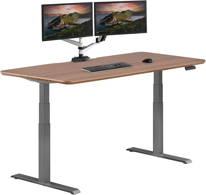 VARI Electric Standing Desk - Varidesk Height Adjustable Sit/Stand Desk - Dual Motor with Memory Presets, Stable T-Style Legs - Gaming or Home Office Workstation - 72”x30”, Walnut