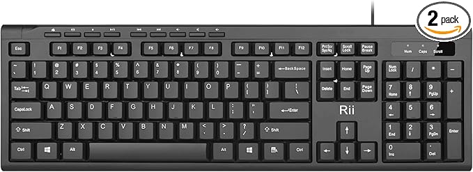 Rii RK907 Ultra-Slim Compact USB Wired Keyboard for Mac and PC,Windows 10/8 / 7 / Vista/XP (Black) (2PCS)