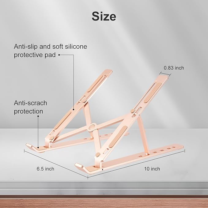 Ergonomic and Foldable Laptop Stand for Desk, Adjustable Riser, Fits All Laptops and Notebooks up to 17,Ultra-Thin,Ventilated Cooling,ABS+Silicone,Gold.