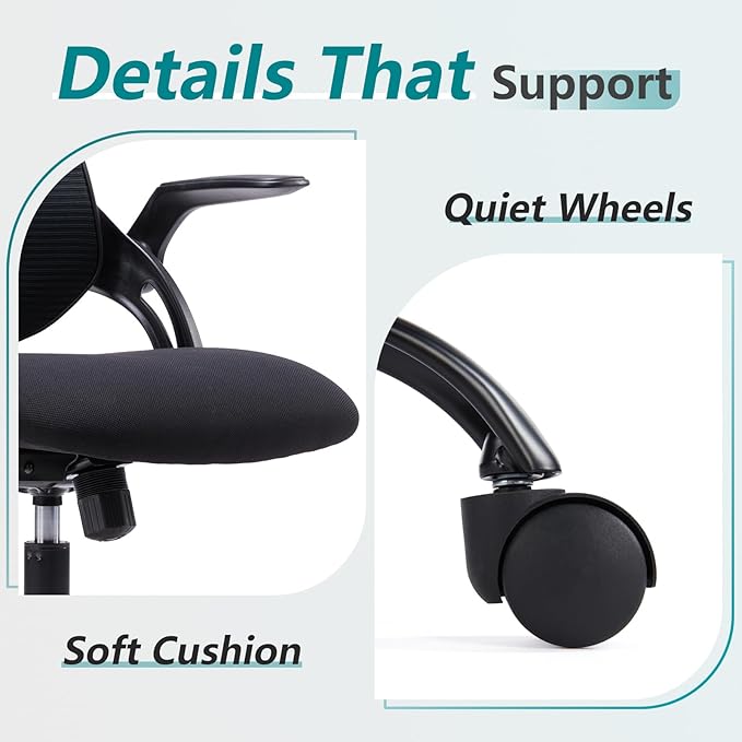 SMUG Office Chair Ergonomic Desk Lumbar Support, Computer Chairs Gaming Mesh with Wheels and Headrests, Flip-up Arm,Adjustable Position for Home, Work, Study, Black