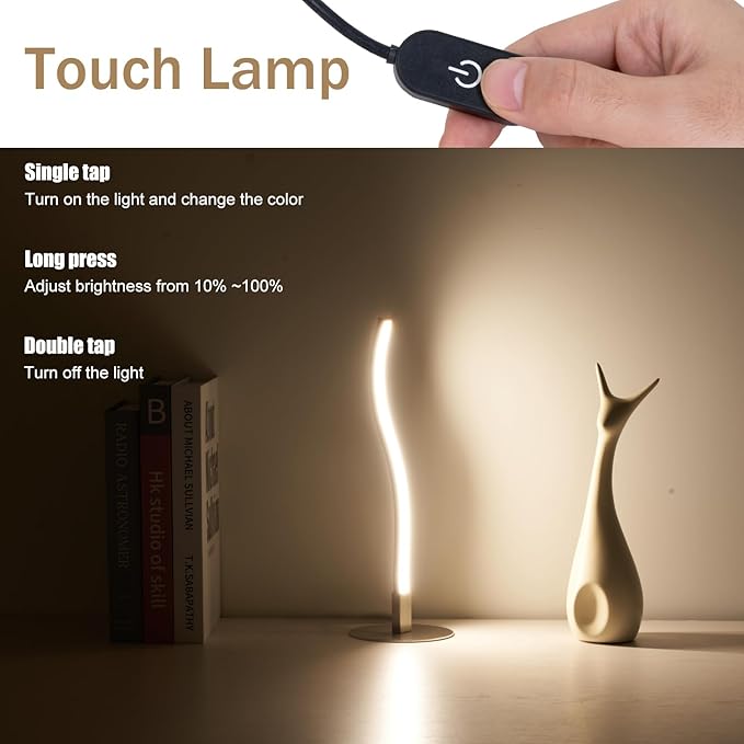 Spiral Lamp for Office,3 CCT 2700K/4500K/6500K Stepless Dimmable Silver Table lamp with USB Adapter,Modern Nightstand Lamp,Unique Bedside Table Lamps,Small Lamp for Nightstand,Living Room,Bedroom