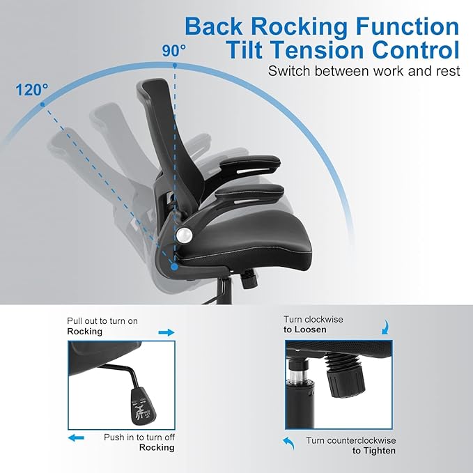 Ergonomic Office Chair Desk Computer PU Leather Home Office Desk Chair with Lumbar Support Flip-up Armrests, Executive Rolling Swivel Comfy Task Chair