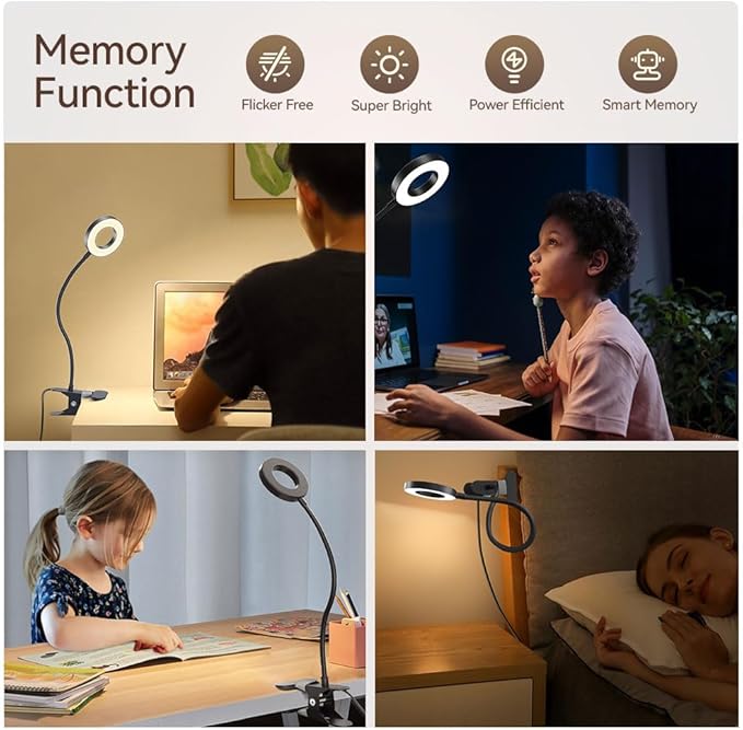 LED Desk Lamp Clip on Light with 3 Color Modes 10 Brightness Ring/Clamp Light 360° Flexible Gooseneck Dimmable Eye Protection Desk Light Desk Lamps for Home Office with Video Tutorials
