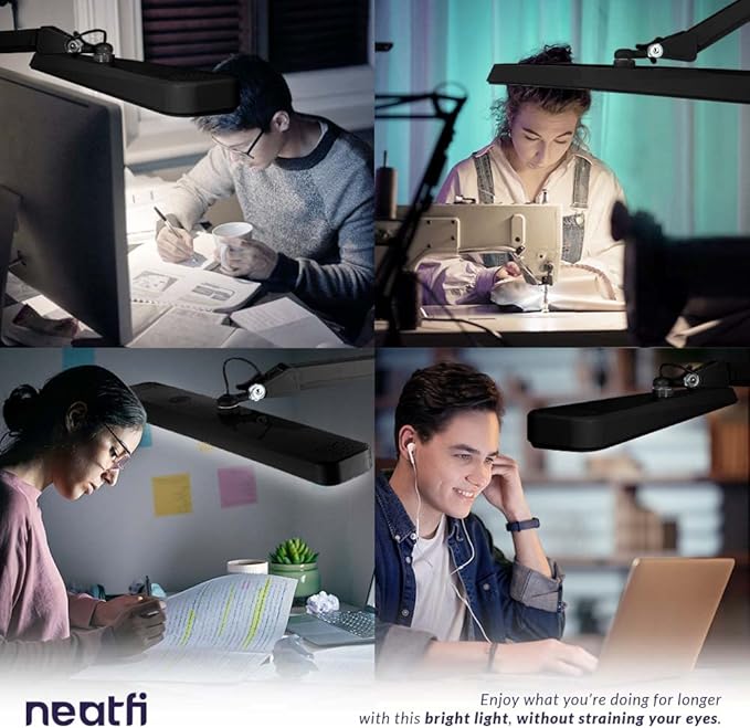 Neatfi XL 2,500 Lumens LED Task Lamp, 22 Inches Wide, 30W, 162 Pcs SMD LED, Eye-Caring, Desk Light with Clamp for Home, Office, and Study Room (Non-CCT, Black)