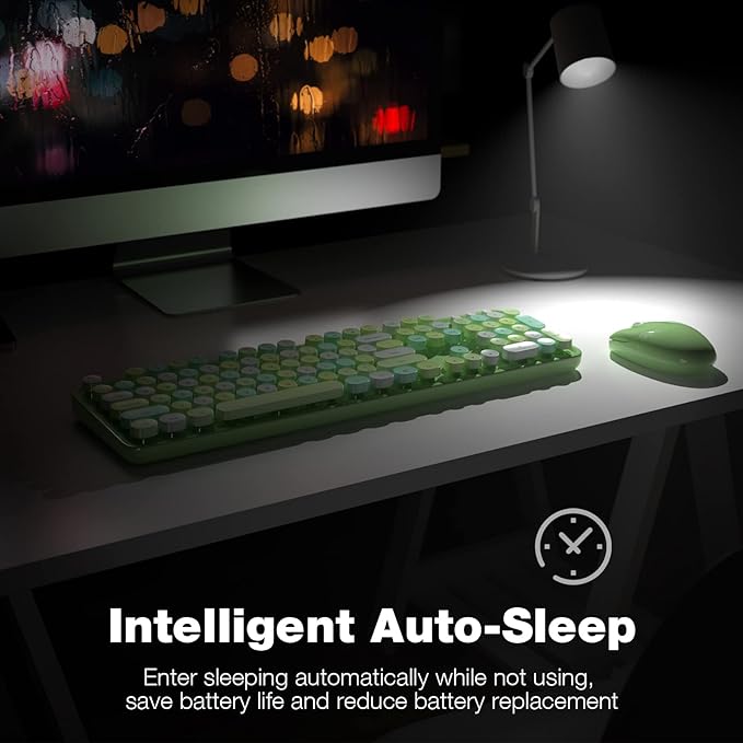Wireless Keyboard and Mouse Combo - GEEZER Olive Green Full-Sized Colorful Keyboard 104 Keys - USB 2.4 G Receiver Plug and Play with Round Keycap Typewriter Keyboards, for Windows, PC, Laptop, Desktop