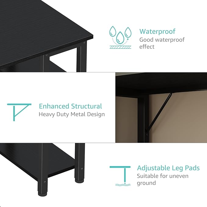 Lufeiya Gaming Desk with 4 Fabric Drawers & Storage Shelves, 63 inch Computer Writing Work Study Desk for Home Office Bedroom, Modern Simple Student PC Desks Table, Black
