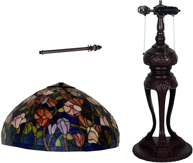 Tiffany Lamp Table Lamp Rose Dragonfly Tulip Wisteria Grape Peach Kapok Peony Apple Flower Design Stained Glass Lampshade Desk Lamp for Girl Living Room Iron Base W20 XH32,Kapok