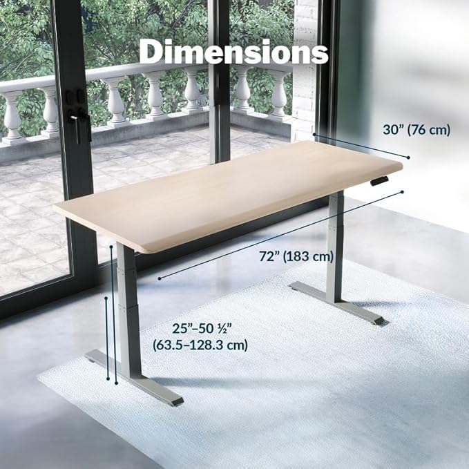 Vari ComfortEdge 72x30 Inch Electric Standing Desk – Height Adjustable Large Office Sit Stand VariDesk with Sloped Edge, Memory Presets, 180 LB Capacity + Tool-Free Assembly (Light Wood)