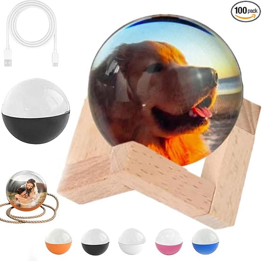 Memory Orb Custom Video Sphere Lamp, 3D Crystal Ball Video Player with Led Light, DIY Video Displaysphere, Customized Gift for Couples, Pets, Memories, Anniversary, Birthday (Black,Standard)