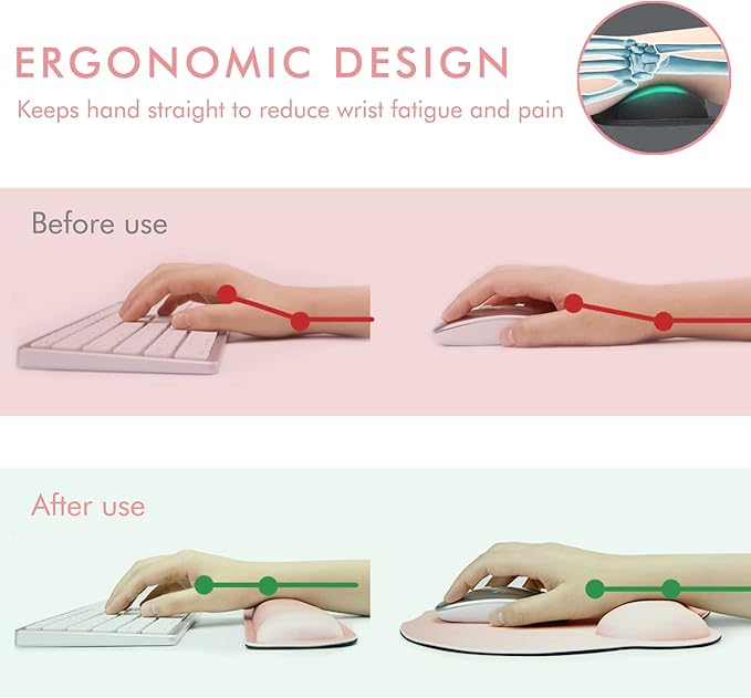 VAGAU Premium Keyboard Wrist Rest and Mouse Pad Wrist Support, Ergonomic Memory Foam Set for Office, Laptop, Mac, Computer and Gaming,Comfortable Typing &Wrist Pain Relief(Pink)