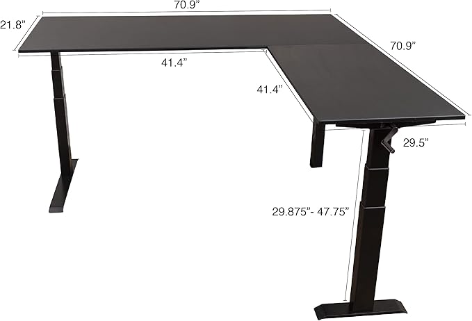 Stand Up Desk Store Crank Adjustable Height L-Shaped Standing Desk with Steel Frame (Black Frame/Black Top, 72" Wide)