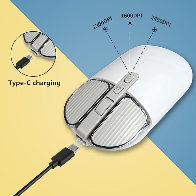 YOCUNKER Wireless Mouse, 2.4G Rechargeable Silent Slim Computer Mouse with USB Receiver 3 DPI, Back to Desktop Button Cordless Mice for PC Laptop Computer Desktop Windows Mac OS Office (White)