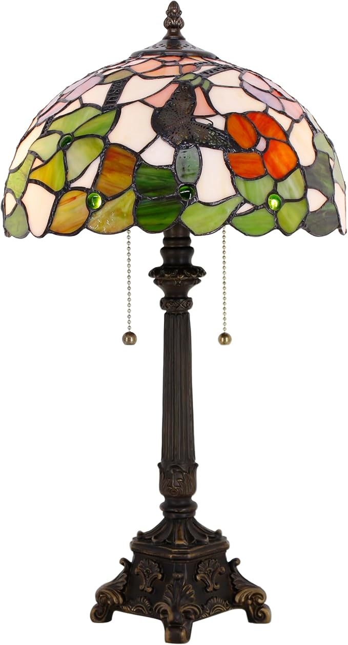 Tiffany Table Lamp Butterfly Flower Style Stained Glass Desk Lamp 12X12X21 Inches Reading Light