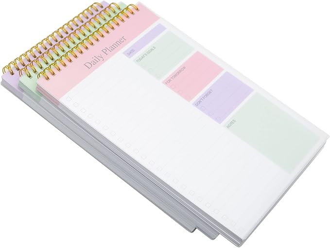 Undated to Do List Notepad Notebook Daily Planner 80 Sheets 6.5'' x 9.8'' Checklist Productivity Organizer for Work Academic Planner (Purple Pink Green)