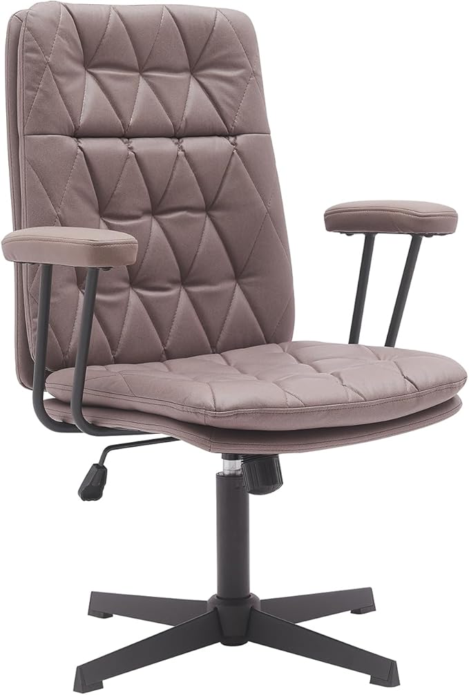 Criss Cross Chair with Arms Home Office Desk Chair No Wheels Adjustable Thick Cushioned Swivel Accent Makeup Chair Brown