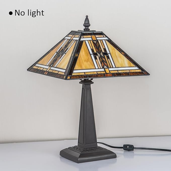 Tiffany Table Lamp,Mission Stained Glass Table Light,Antique Style Medium Size Desk Lamp Vintage Beside Reading Lamp for Living Room Bedroom Office