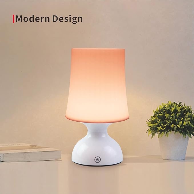 LED Night Light, Scandinavian Design, Battery Powered, 100% Safe, Pink Table Decor, Small Pink & White Lamp