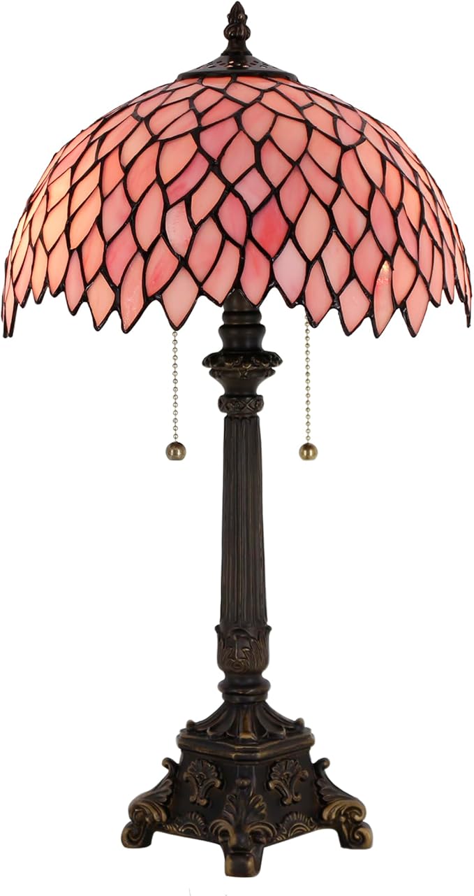 Tiffany Table Lamp Pink Wisteria Style Stained Glass Desk Lamp 12X12X21 Inches Reading Light