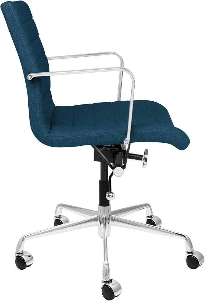 Laura Davidson Furniture SOHO II Ribbed Office Chair - Mid Back Desk Chair, Ergonomically Designed with Arm Rest & Swivel, Made of Poly-Cotton Fabric, Dark Blue Fabric, Computer Chair