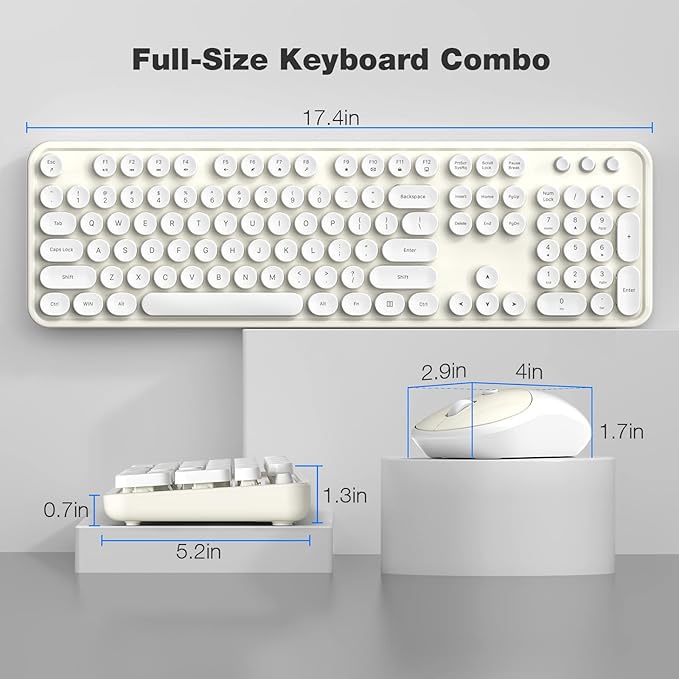 Wireless Keyboard and Mouse Combo - GEEZER Cream-White Full-Sized Colorful Keyboard 104 Keys - USB 2.4 G Receiver Plug and Play with Round Keycap Typewriter Keyboards, for Windows, PC, Laptop, Desktop