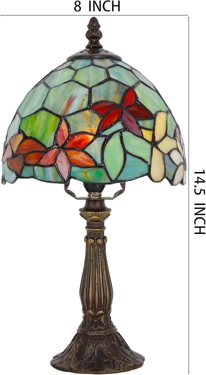 Tiffany Lamp Touch Control Table Lamp Red Yellow Green Flowers Stained Glass Desk Lamp 8X8X14.5 Inches Reading Light
