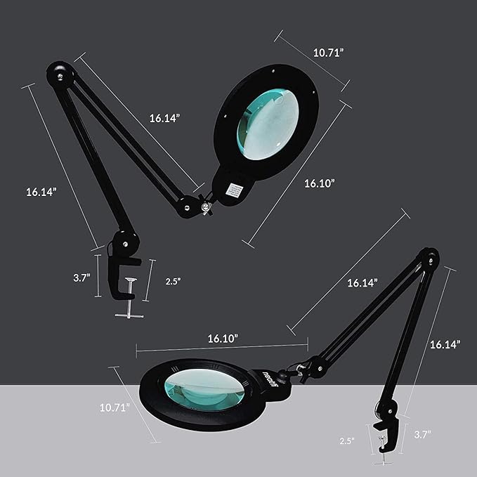 Neatfi XL Bifocal LED Magnifying Lamp, 7-Inch Acrylic Lens, 5D/20D Magnification, Hands-Free, Dimmable, 84 SMD LED, Adjustable Arm for Crafts, Reading, Close Work (Black, with Clamp)
