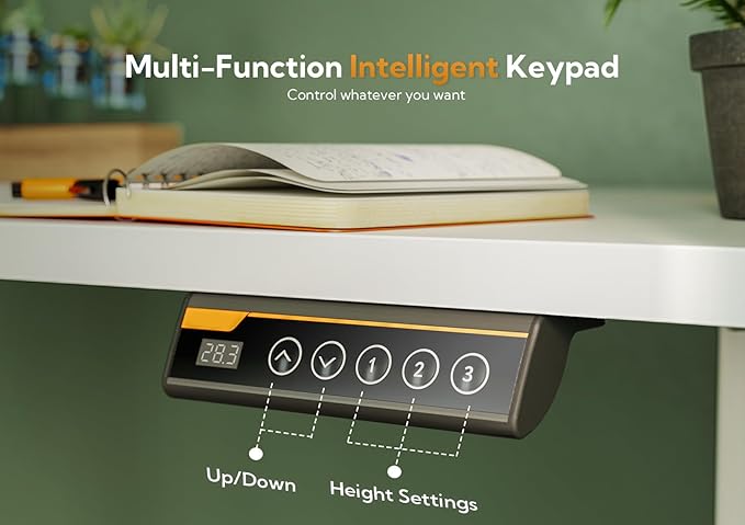 Seang Electric Standing Desk, Adjustable Height Stand up Desk with 3 Memory Presets, 48x24 Inch Sit Stand with Splice Board for Home Office Computer Workstation, White Frame/White Top