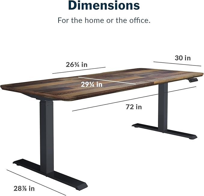 Vari Classic Electric Standing Desk - VariDesk Height Adjustable Sit/Stand Desk - Dual Motor with Memory Presets, Stable T-Style Legs - Gaming or Home Office Workstation - 72”x30”, Reclaimed Wood